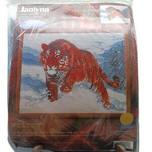 Vintage Janlynn Longstitch Snow Tiger Needlepoint Kit 19" x 15" LS244